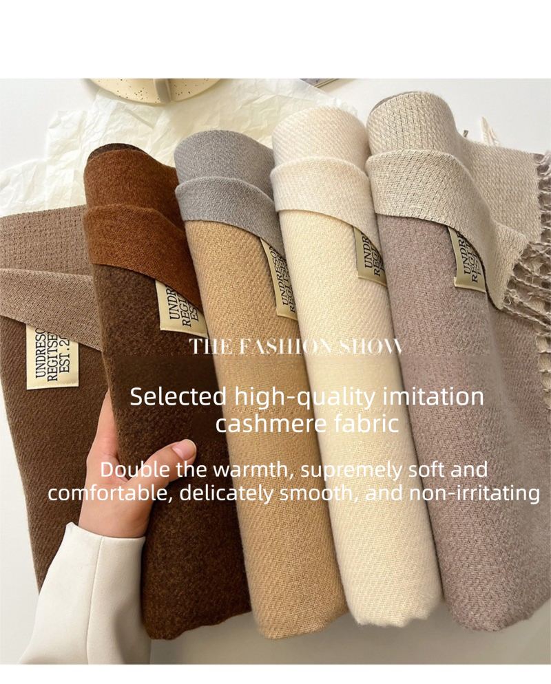 Blue and Grey Double-Sided Reversible Imitation Cashmere Scarf for Women view 4