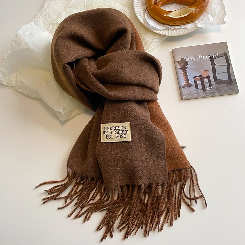 Brown and Caramel color Double-Sided Reversible Imitation Cashmere Scarf for