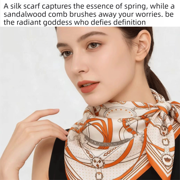 Luxury Orange Scarf Gift Set for Women - 70x70cm Belt Buckle Print Square view 4