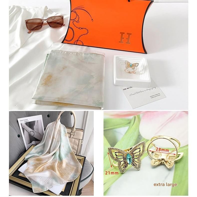 Light Green Ink-Wash Style Korean Design 70x70cm Imitation Silk Scarf Gift Set view 2