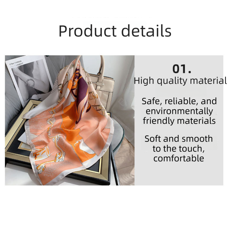 Light Green Ink-Wash Style Korean Design 70x70cm Imitation Silk Scarf Gift Set view 5