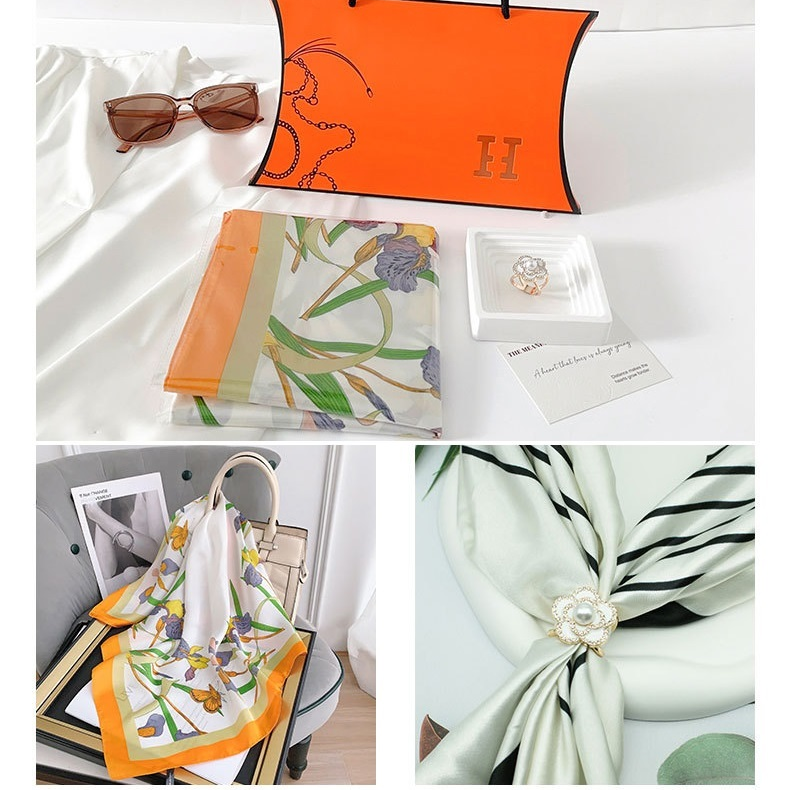 Butterfly and Flower Styles Korean Design 70x70cm Imitation Silk Scarf Gift view 2