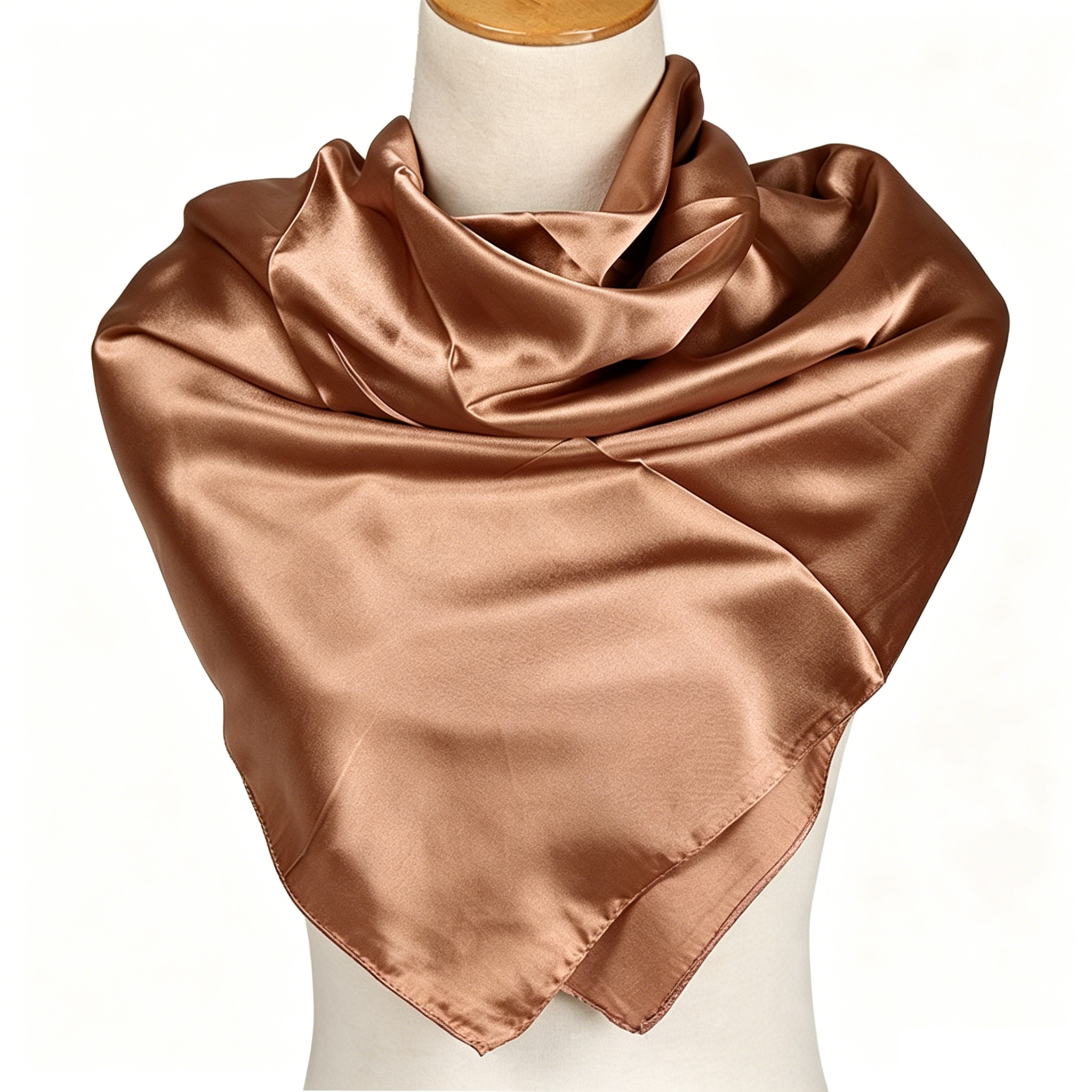 90x90cm Brown Solid Color Satin Square Scarf for Women - Imitation Silk view 4