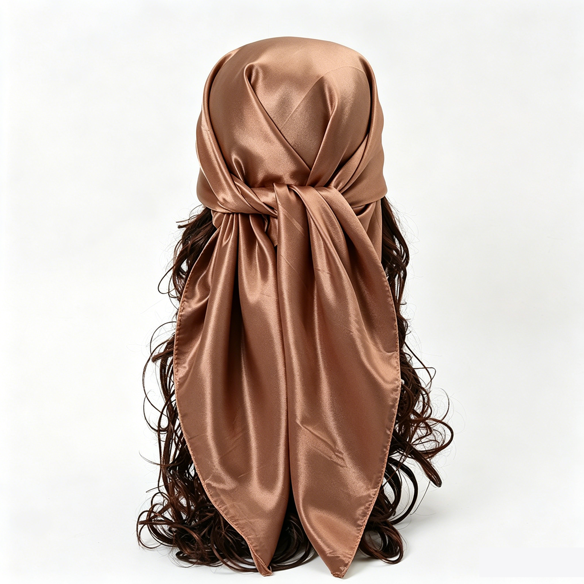 90x90cm Brown Solid Color Satin Square Scarf for Women - Imitation Silk view 5