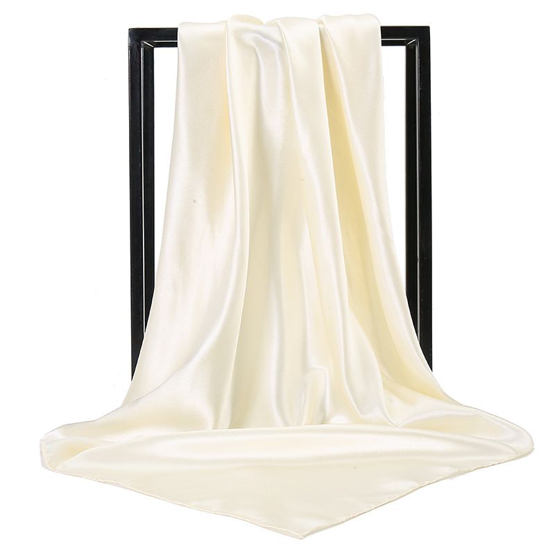 90x90cm Beige Solid Color Satin Square Scarf for Women - Imitation Silk