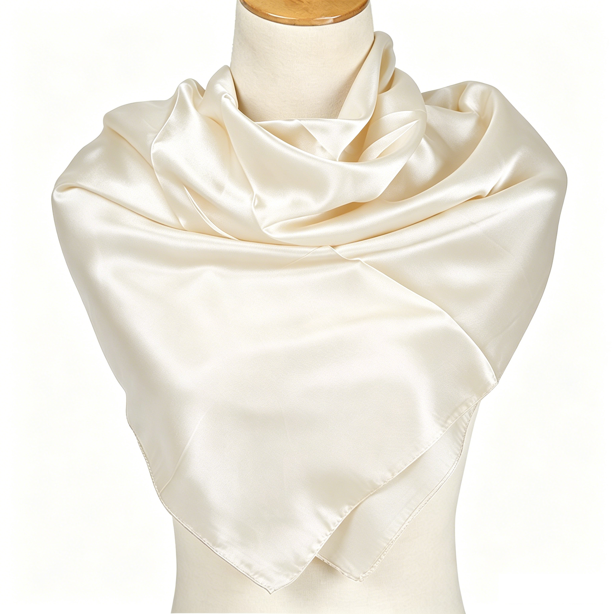 90x90cm Beige Solid Color Satin Square Scarf for Women - Imitation Silk view 4