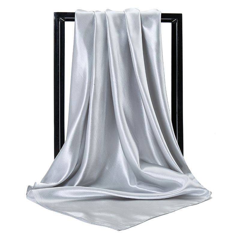 90x90cm Light Gray Solid Color Satin Square Scarf for Women - Imitation Silk
