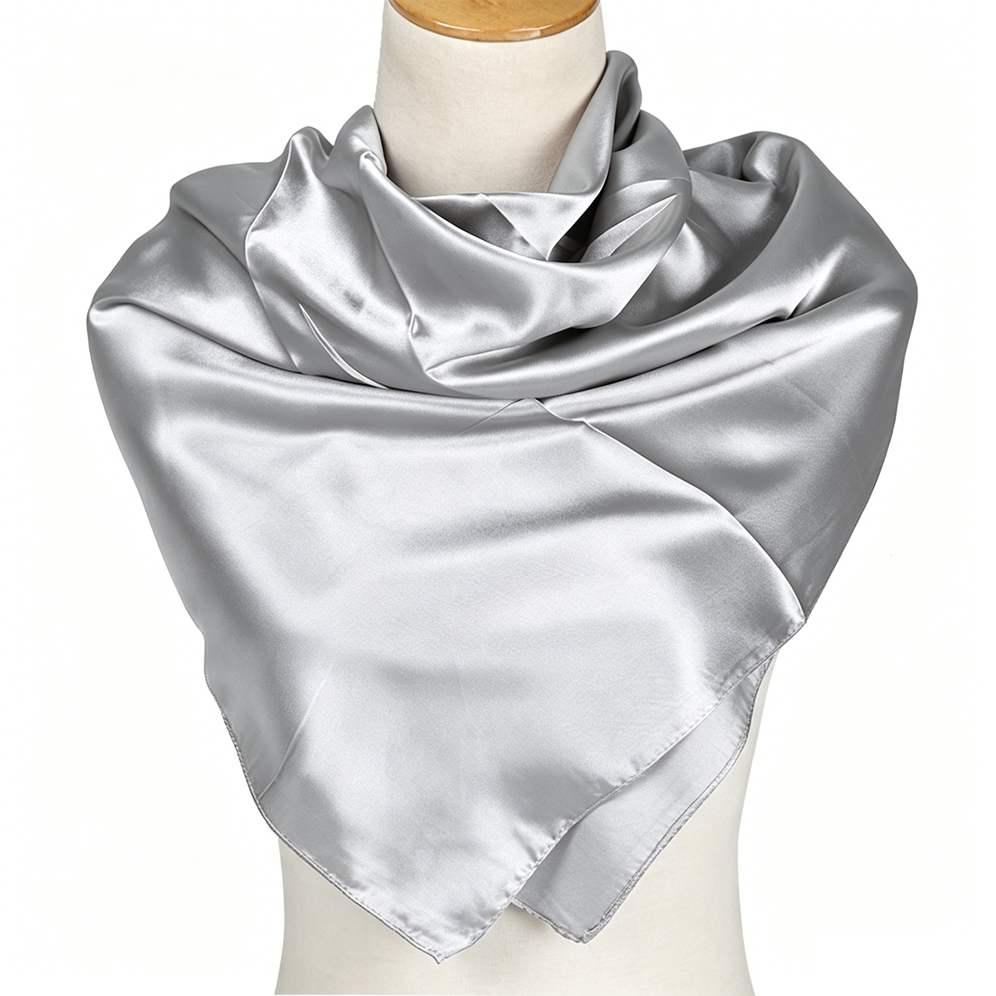 90x90cm Light Gray Solid Color Satin Square Scarf for Women - Imitation Silk view 4