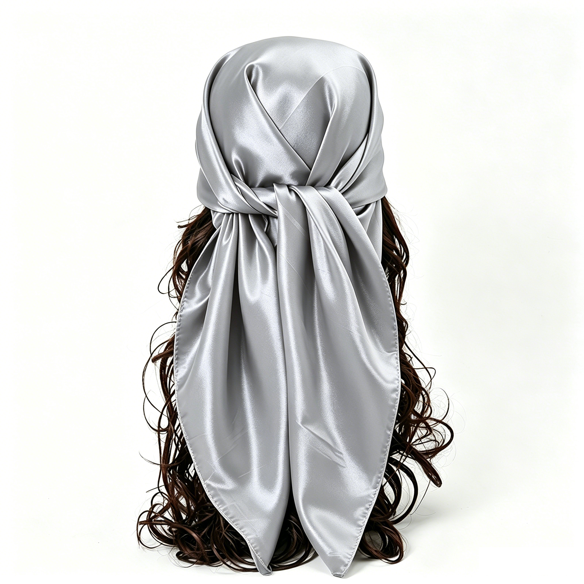 90x90cm Light Gray Solid Color Satin Square Scarf for Women - Imitation Silk view 5