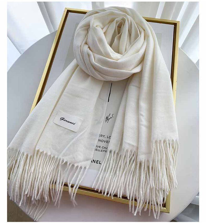 White Winter Cashmere-Like Scarf and Gloves Gift Set for Women - Solid Color view 3