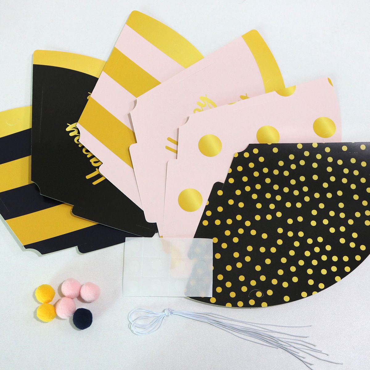 12-piece Birthday Party Hats Set - Gold Pink and Black Paper Cone Hats with view 5