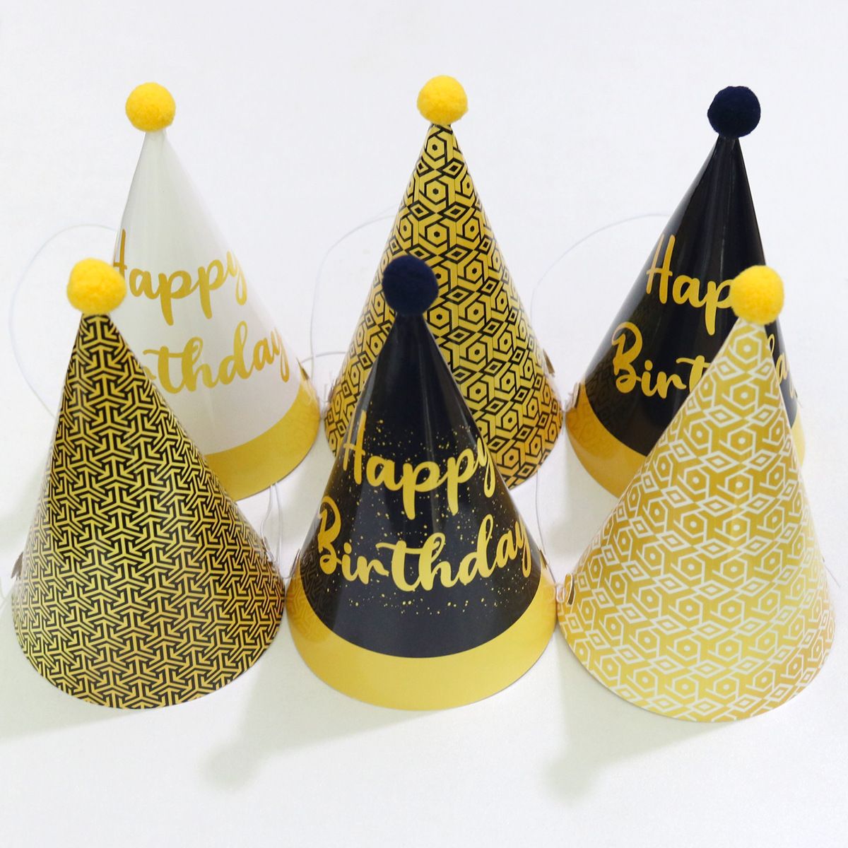 12-piece Birthday Party Hats Set - Gold Pink and Black Paper Cone Hats with view 7