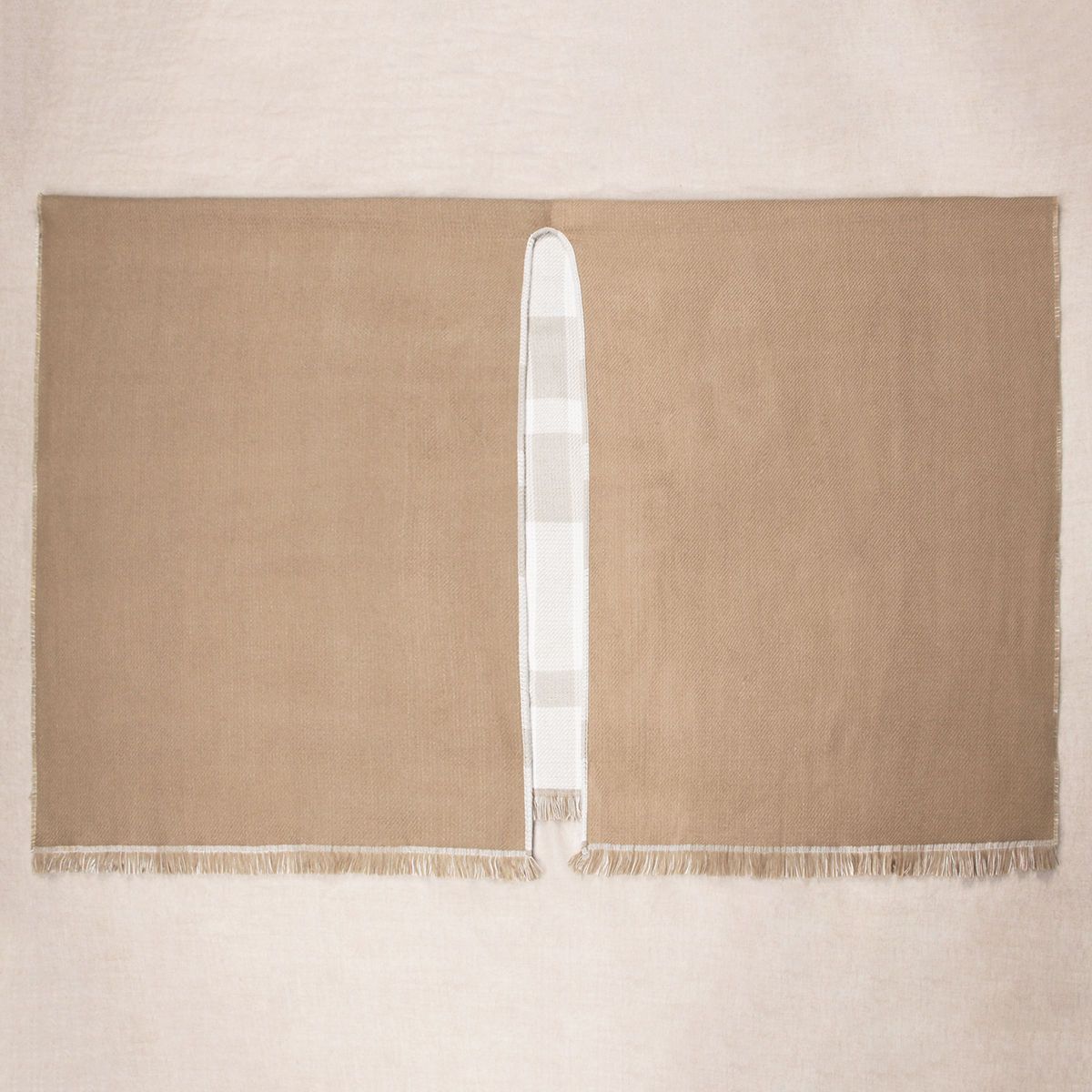 Beige and Brown Women Plaid Poncho Shawl Wrap - Faux Cashmere Reversible Cape view 5