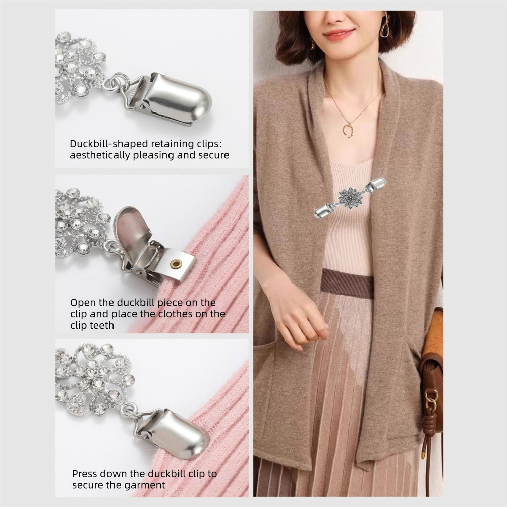 6 pcs Silvery Vintage Sweater Shawl Clip Brooch - Decorative Cardigan Collar view 3