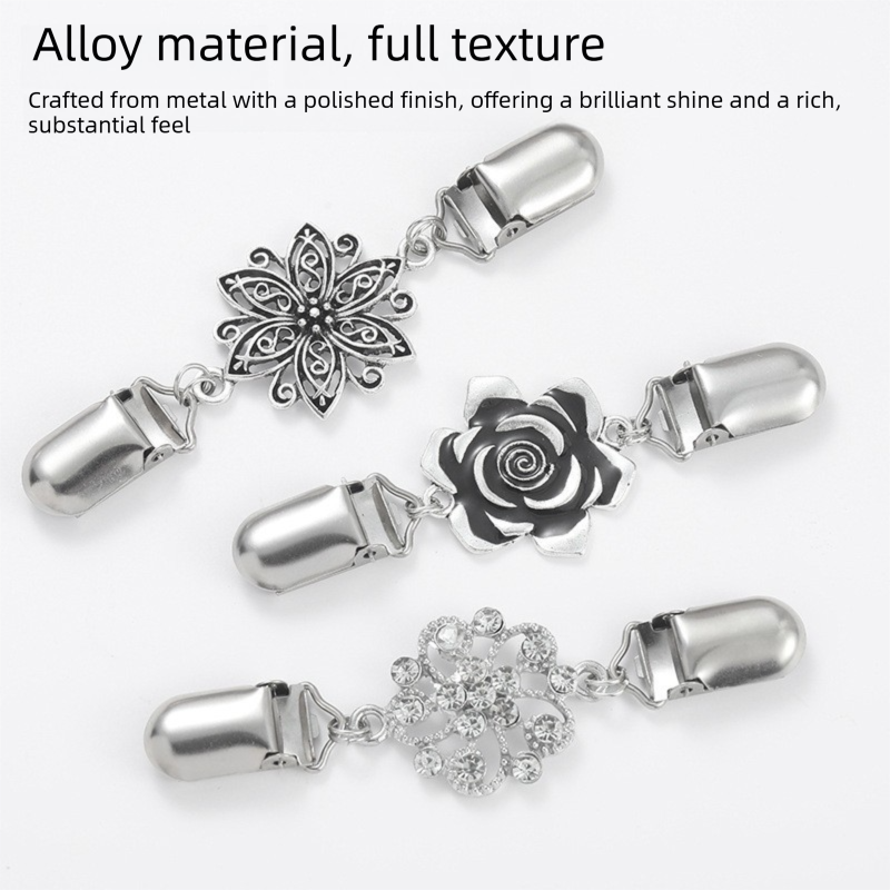 4 pcs Silvery Vintage Sweater Shawl Clip Brooch - Decorative Cardigan Collar view 6