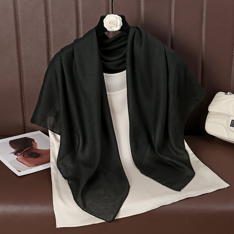 Black 90 x 90cm Women Solid Colour Square Scarf - Lightweight Polyester Head