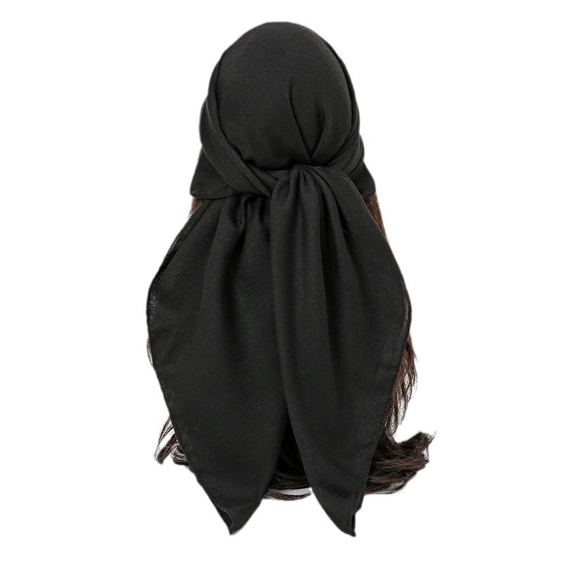 Black 90 x 90cm Women Solid Colour Square Scarf - Lightweight Polyester Head view 3