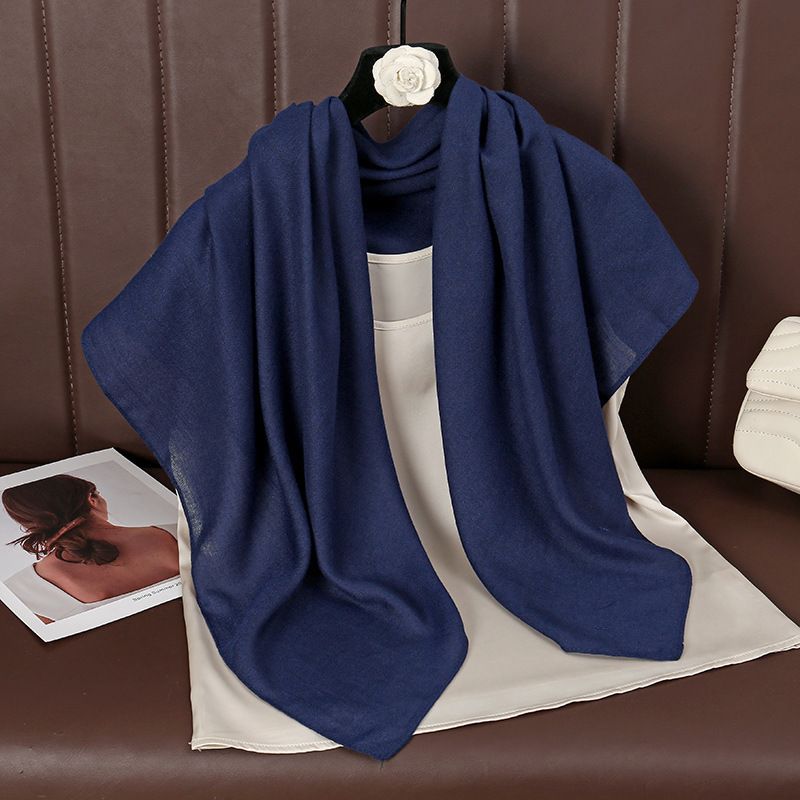 Dark blue 90 x 90cm Women Solid Colour Square Scarf - Lightweight Polyester
