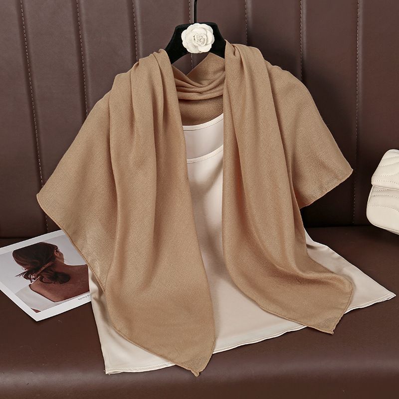 Brown 90 x 90cm Women Solid Colour Square Scarf - Lightweight Polyester Head