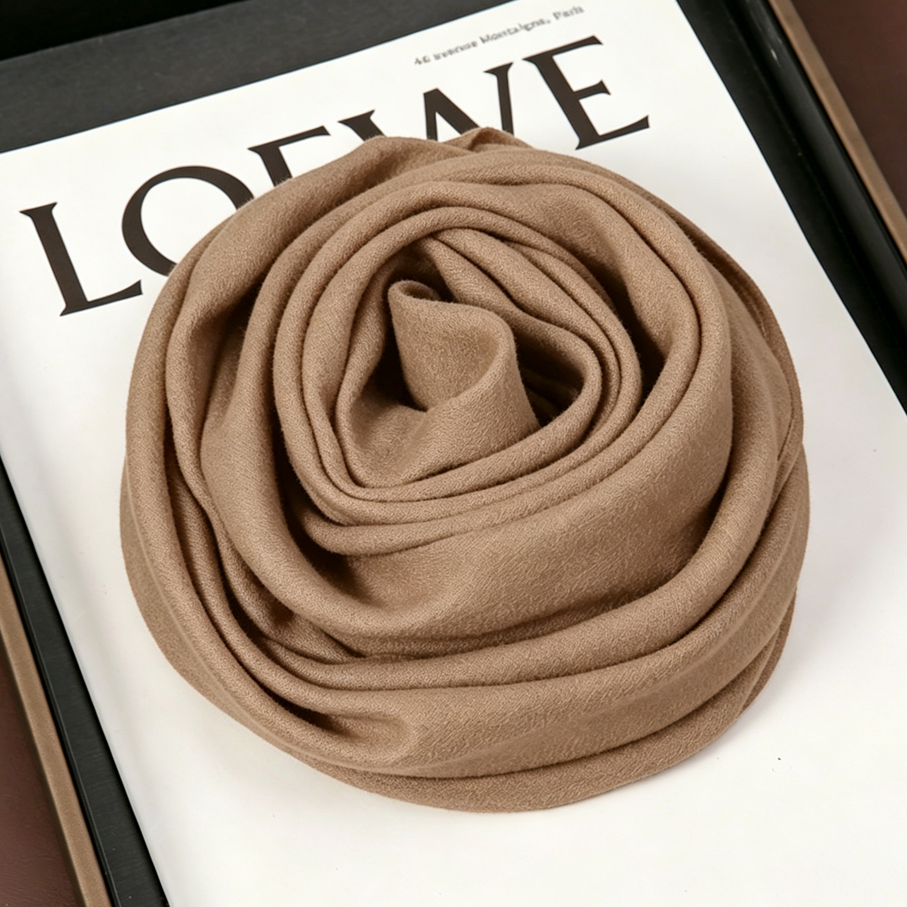 Brown 90 x 90cm Women Solid Colour Square Scarf - Lightweight Polyester Head view 2