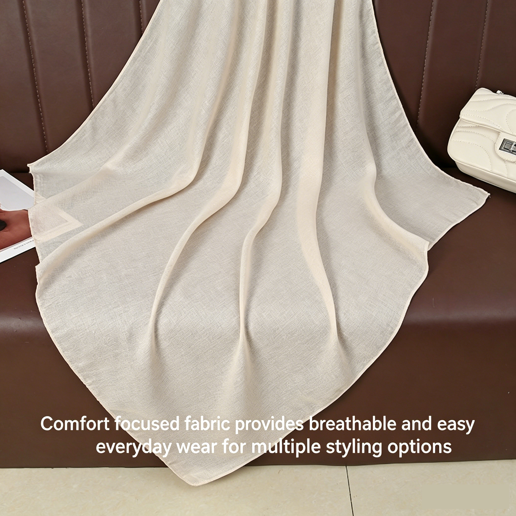 Brown 90 x 90cm Women Solid Colour Square Scarf - Lightweight Polyester Head view 3