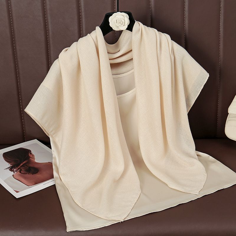 Beige 90 x 90cm Women Solid Colour Square Scarf - Lightweight Polyester Head