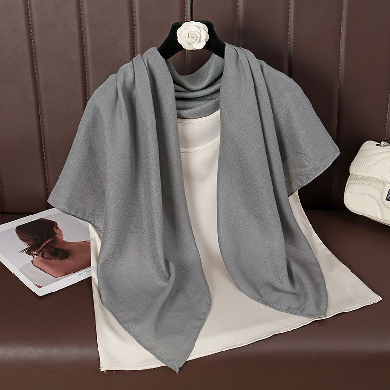 Grey 90 x 90cm Women Solid Colour Square Scarf - Lightweight Polyester Head
