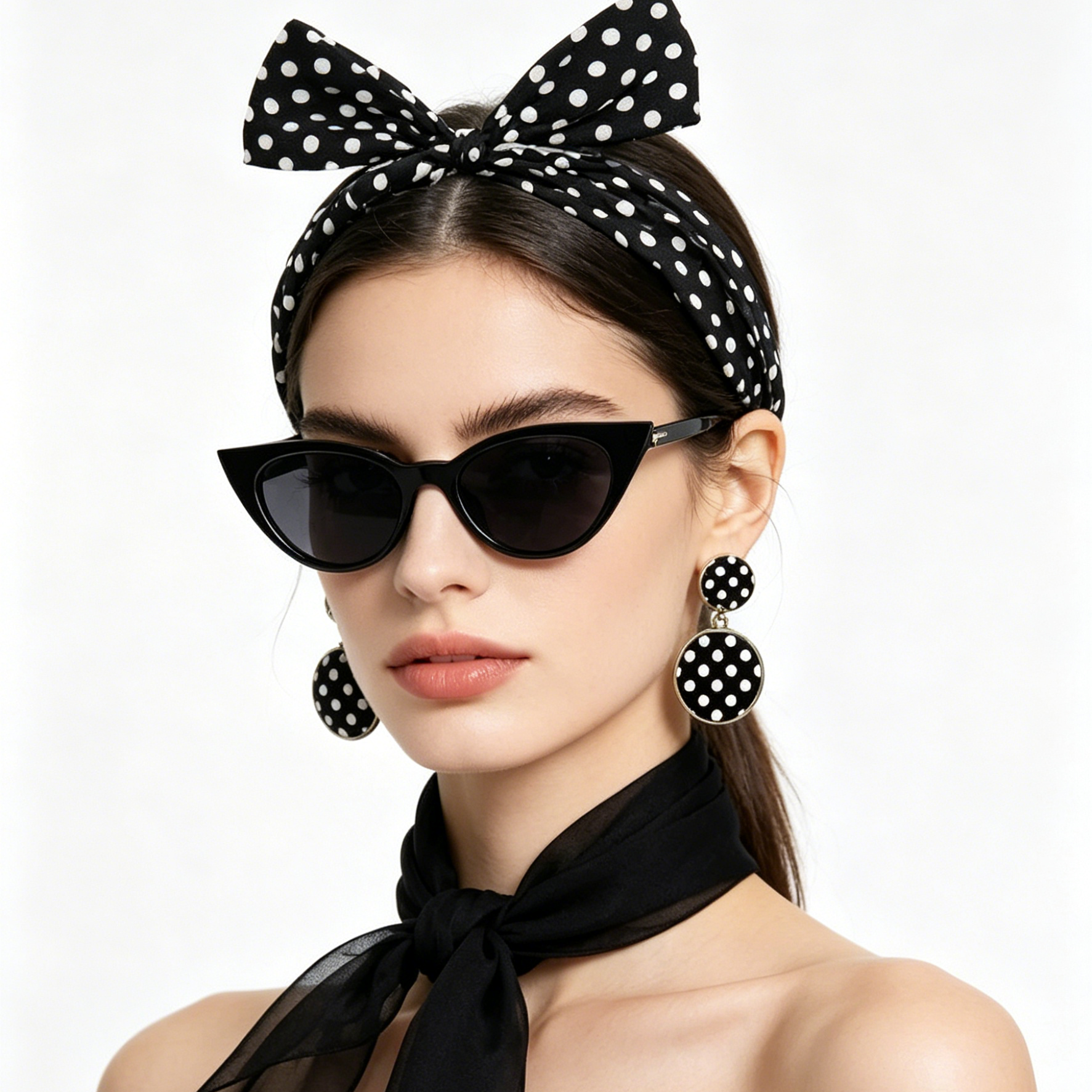 Black 6 Piece Vintage Polka Dot Party Kit Accessories Set - 1950s Retro view 3