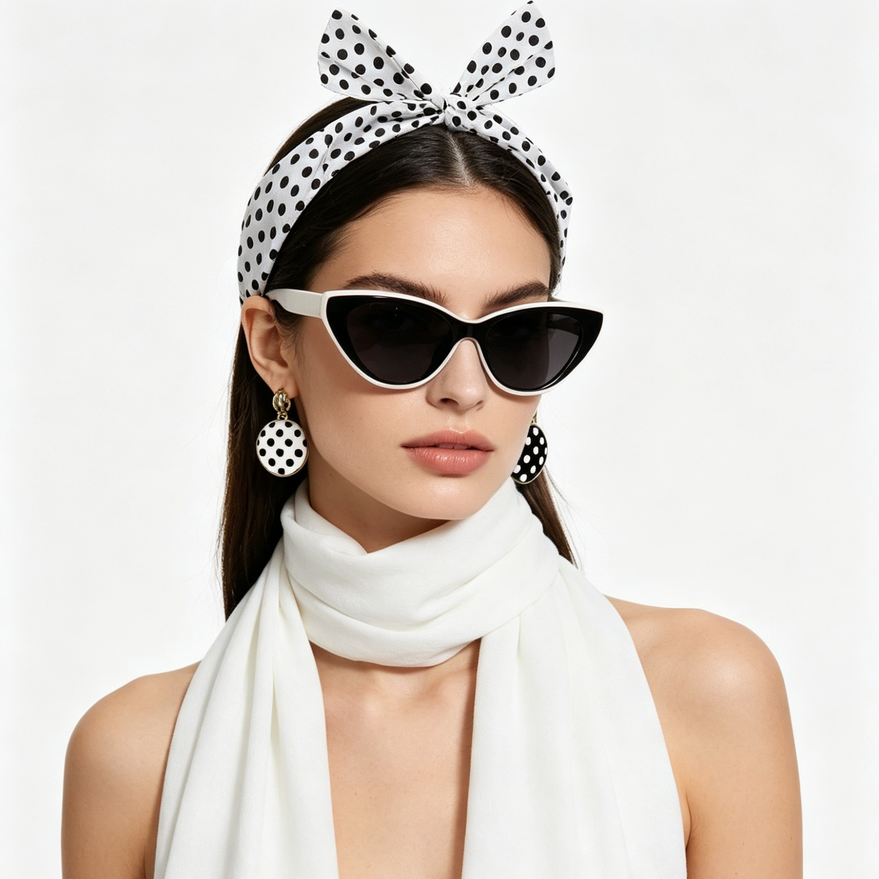 White 6 Piece Vintage Polka Dot Party Kit Accessories Set - 1950s Retro view 3