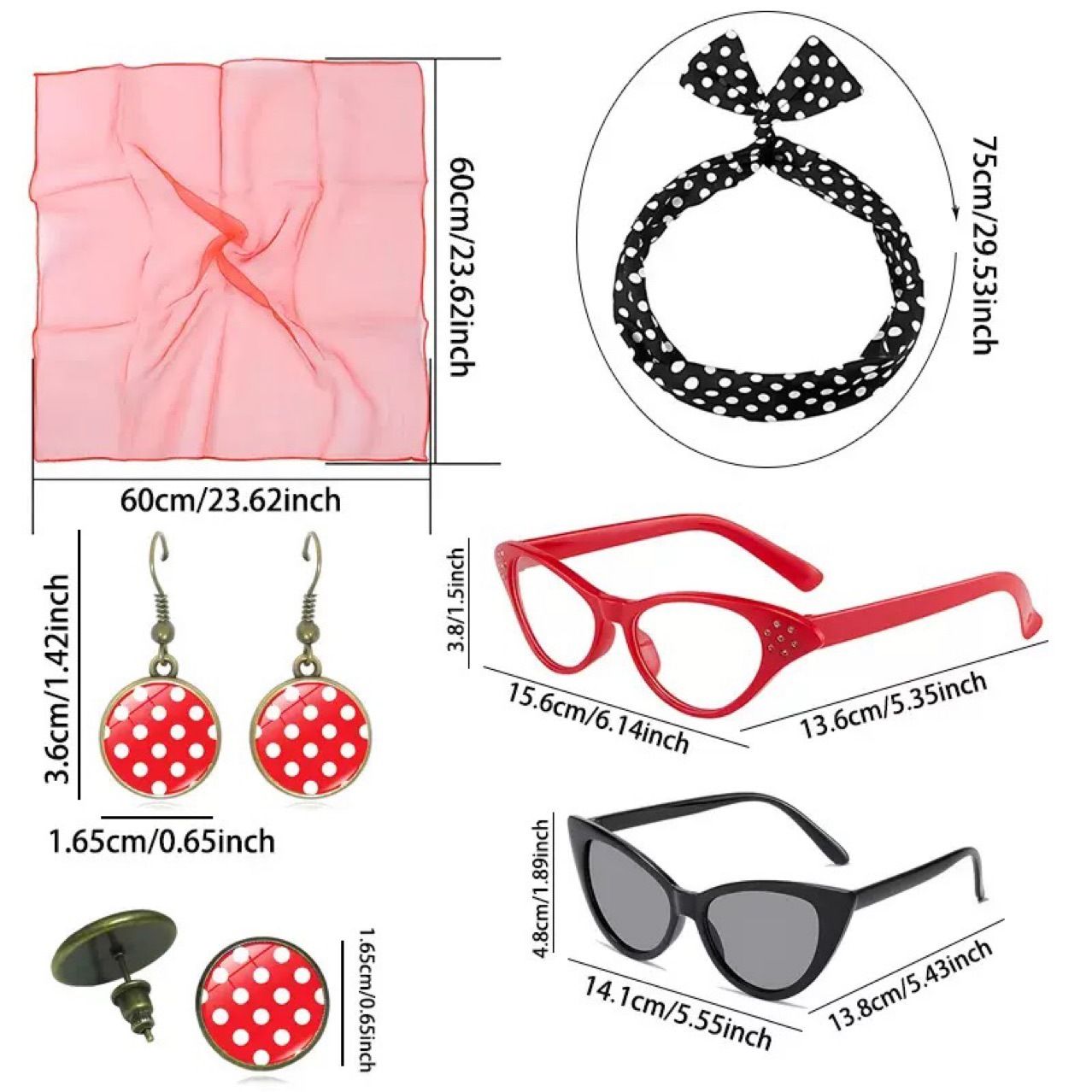 Pink 6 Piece Vintage Polka Dot Party Kit Accessories Set - 1950s Retro Costume view 4