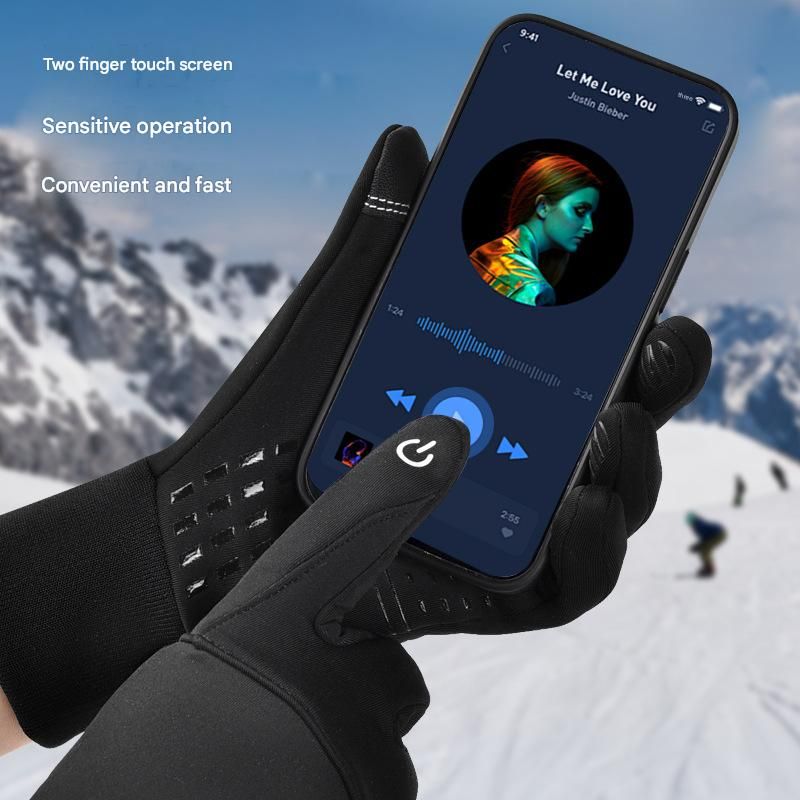 2 Pairs Black M size Winter Cycling Gloves Set - Windproof Thermal Touchscreen view 5