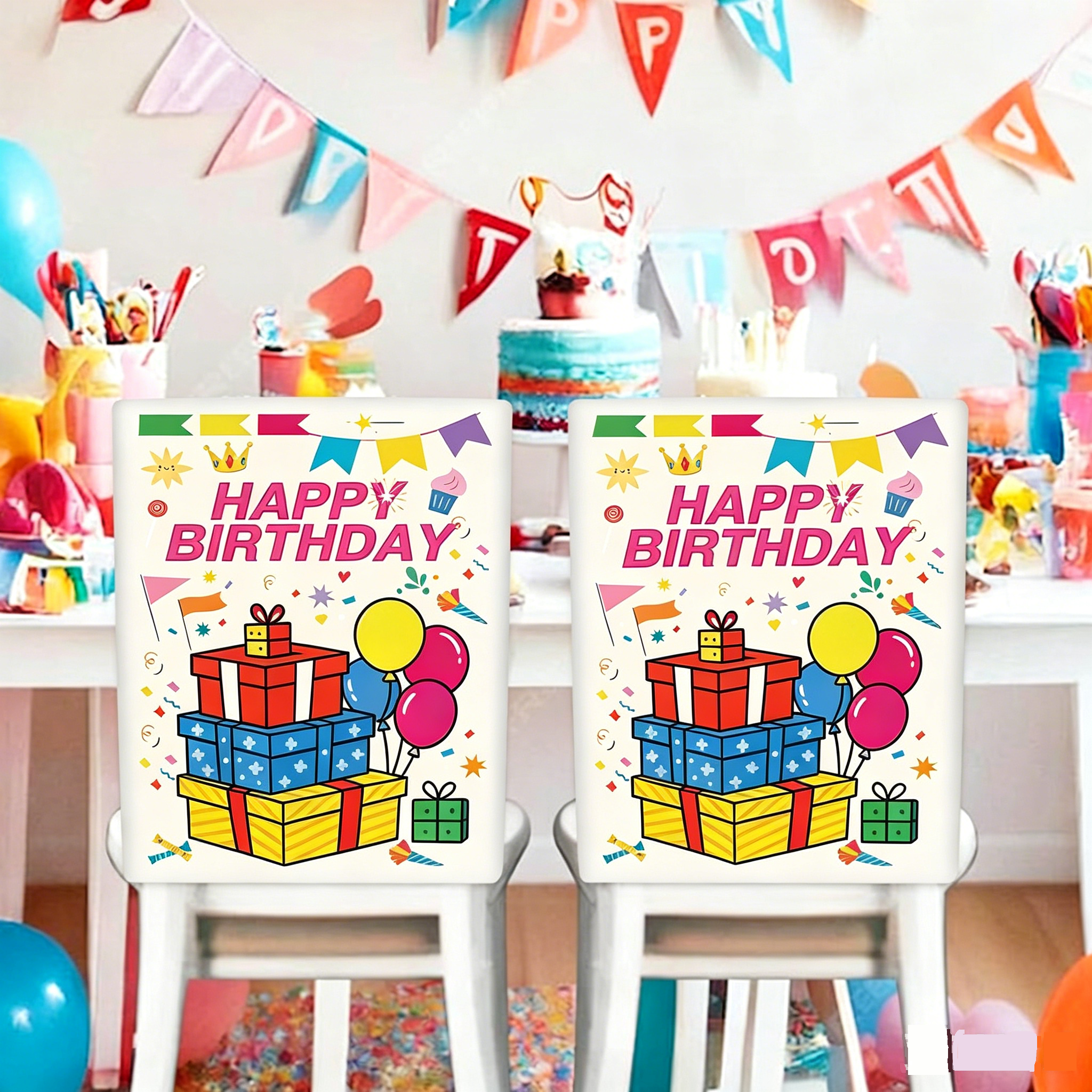 4 pcs Cartoon half chair covers birthday(Happy birthday*3 and It's my view 7