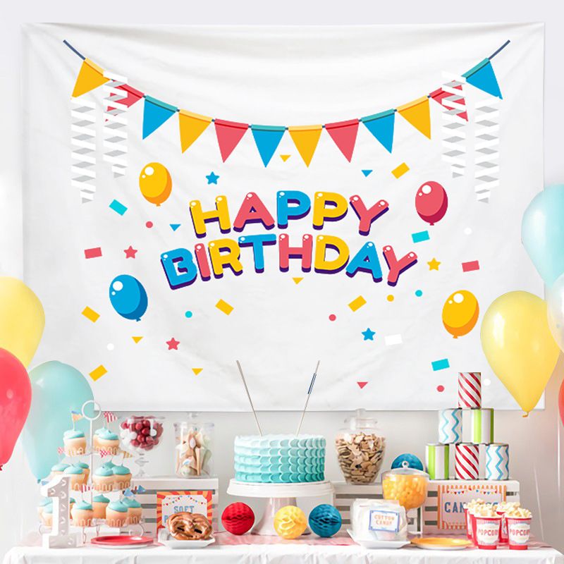 Cartoon Birthday Wall Tapestry Banner（Flag and balloon style） - Colourful