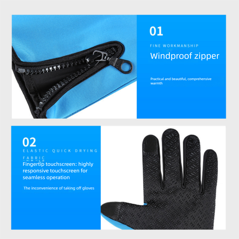 Blue L size Winter Outdoor Cycling Gloves - Touch Screen Compatible Windproof view 9