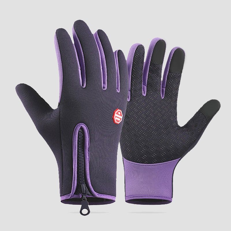Purple L size Winter Outdoor Cycling Gloves - Touch Screen Compatible