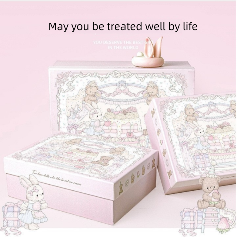 Pink Sweet Story Large Gift Box with Lid set-Includes Raffia and Gift Bag view 3