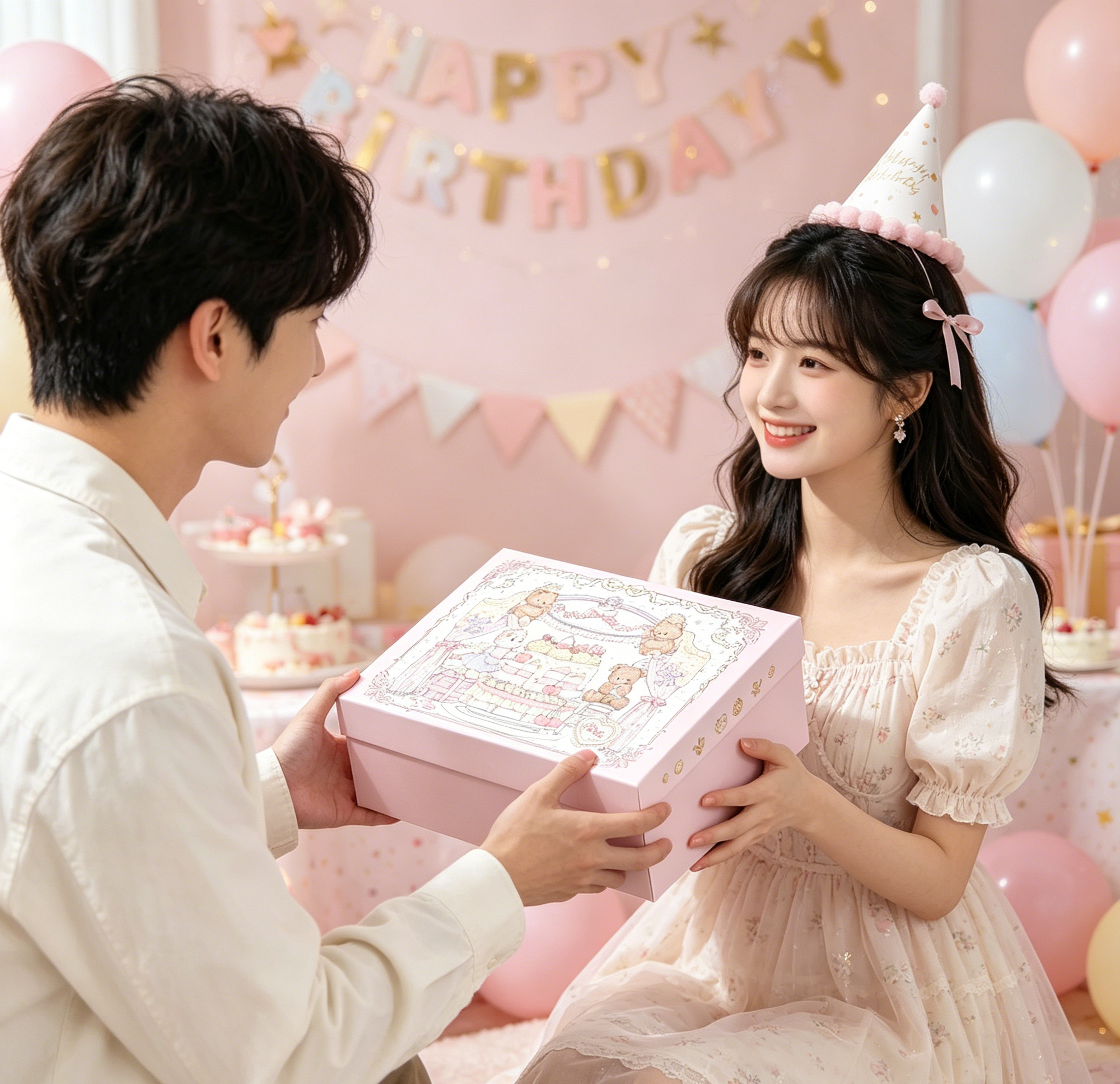 Pink Sweet Story Large Gift Box with Lid set-Includes Raffia and Gift Bag view 7
