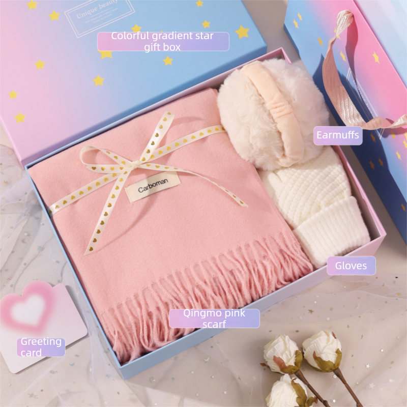 Pink and White Winter Scarf Gift Box Set for Women (Earmuffs — image 1