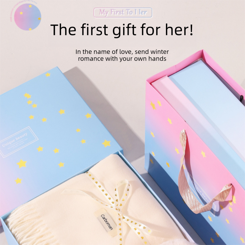 Pink and White Winter Scarf Gift Box Set for Women （Earmuffs view 4