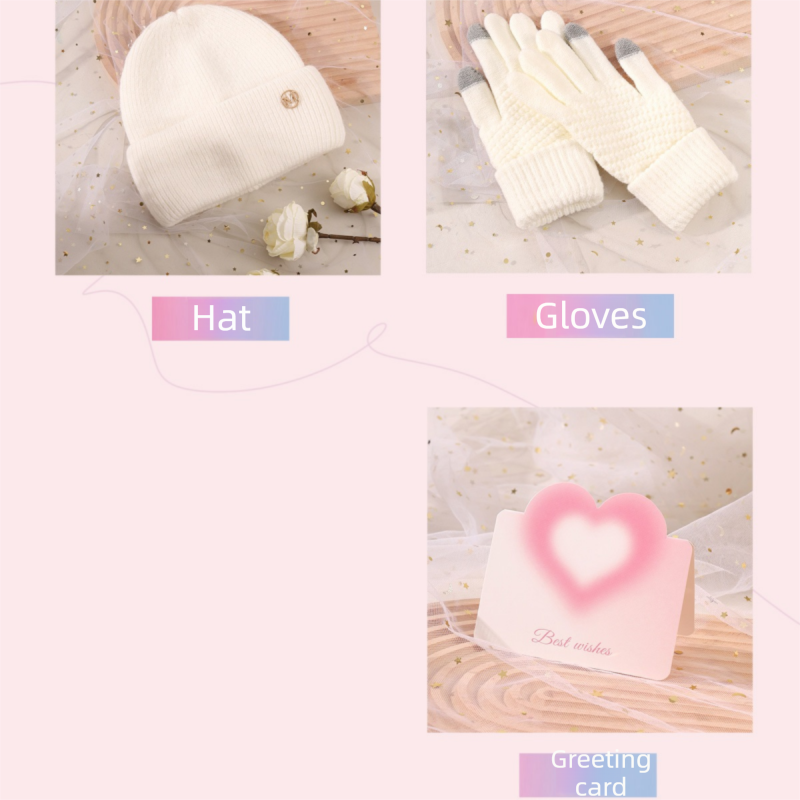 Pink and White Winter Scarf Gift Box Set for Women （4-Piece Set: Earmuffs view 10