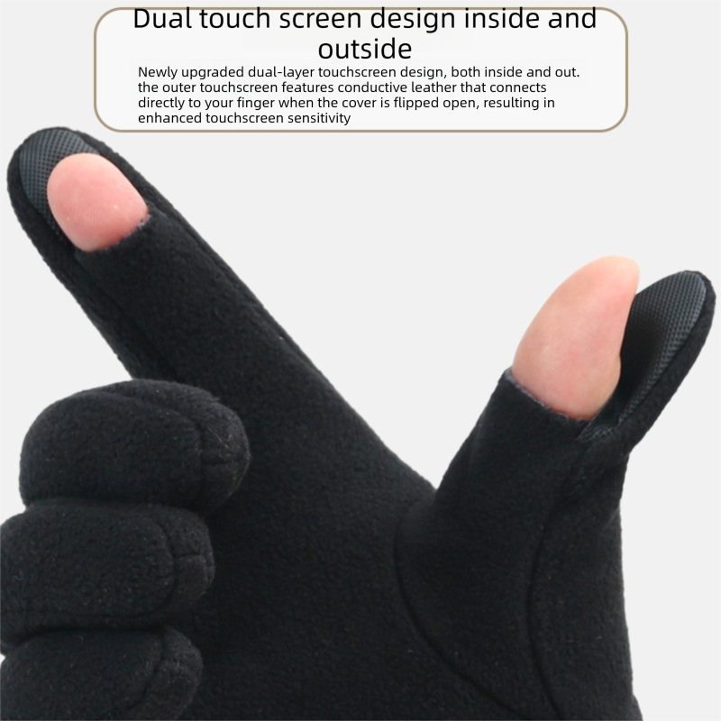 Grey Winter Thermal Touchscreen Gloves - Outdoor Cycling Skiing Driving view 3