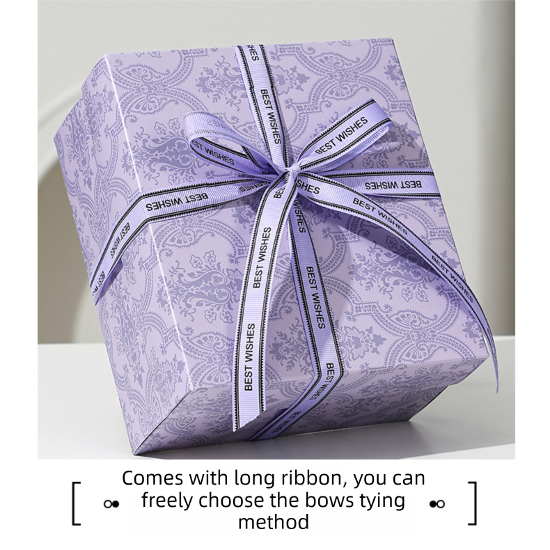 3 piece small size Purple Gift Box Set with Gift Bag & Raffia Fill - Premium view 3
