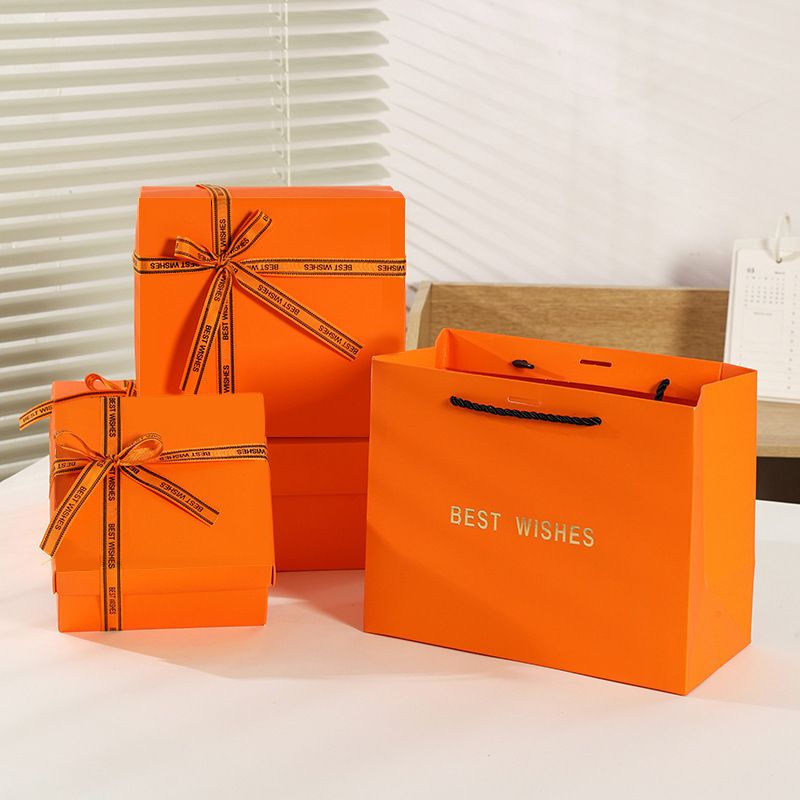 3 piece small size Orange Gift Box Set with Gift Bag & Raffia Fill - Premium — image 1
