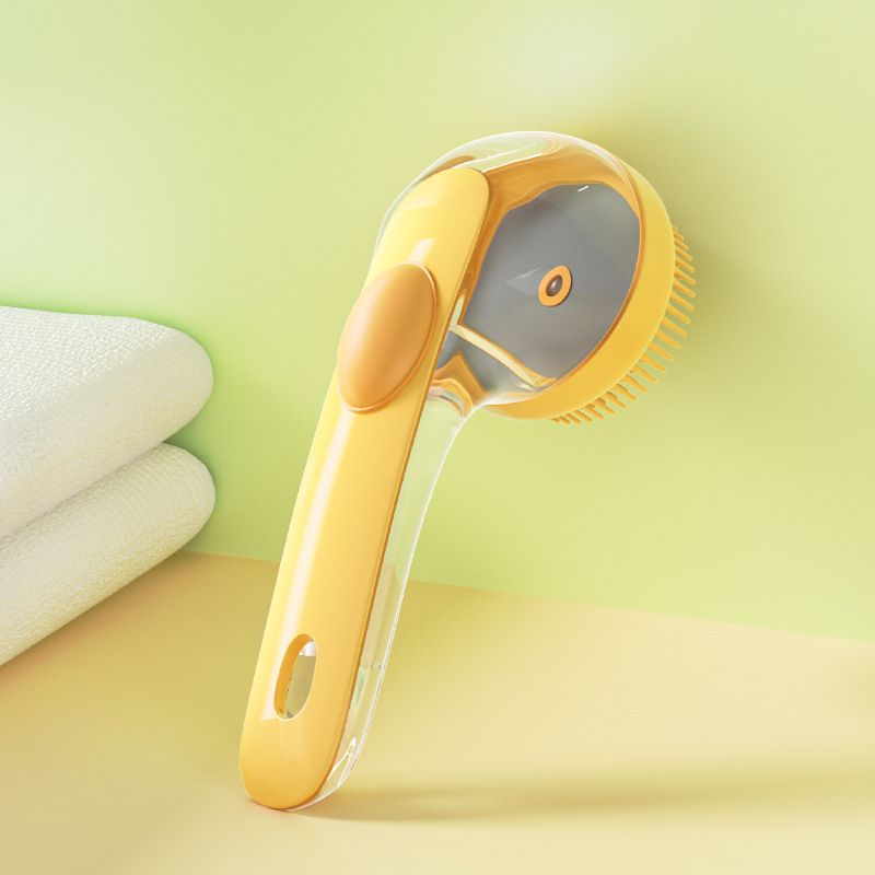 Yellow Pet Silicone Bath Brush with Shampoo Dispenser - Leak-Proof One-Touch