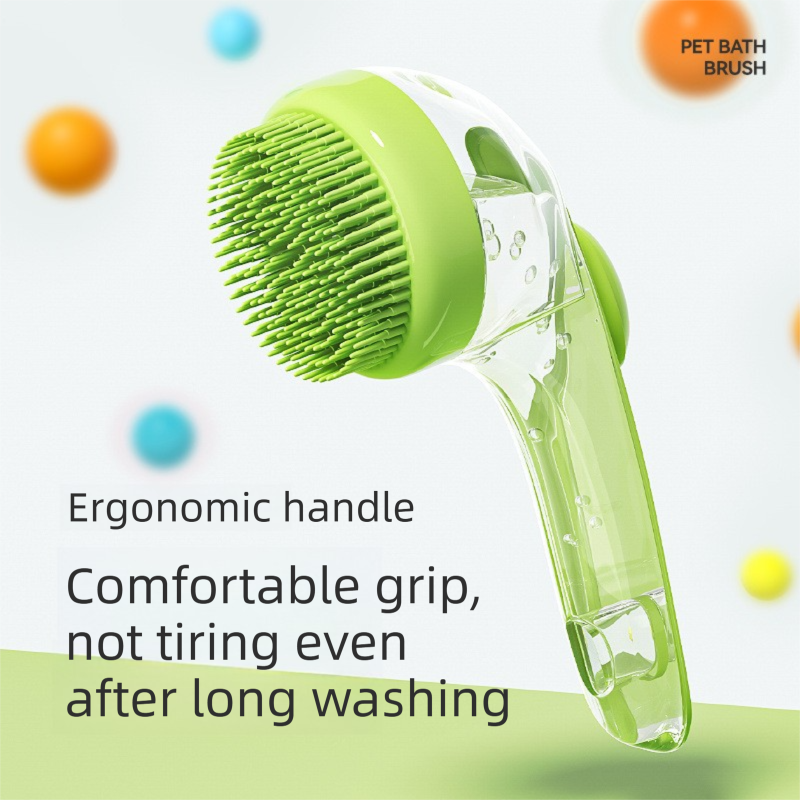 Green Pet Silicone Bath Brush with Shampoo Dispenser - Leak-Proof One-Touch view 2