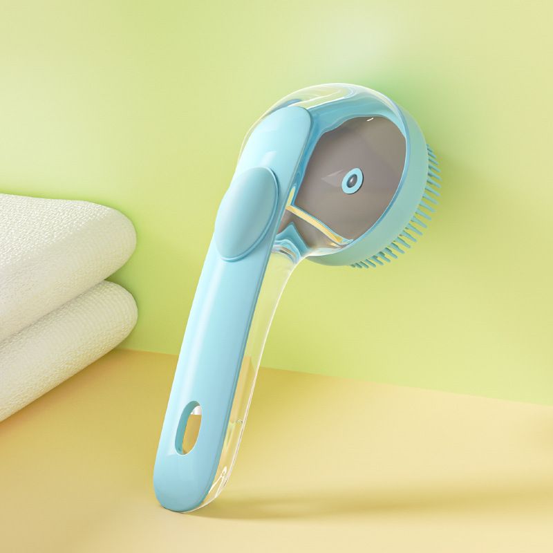 Blue Pet Silicone Bath Brush with Shampoo Dispenser - Leak-Proof One-Touch