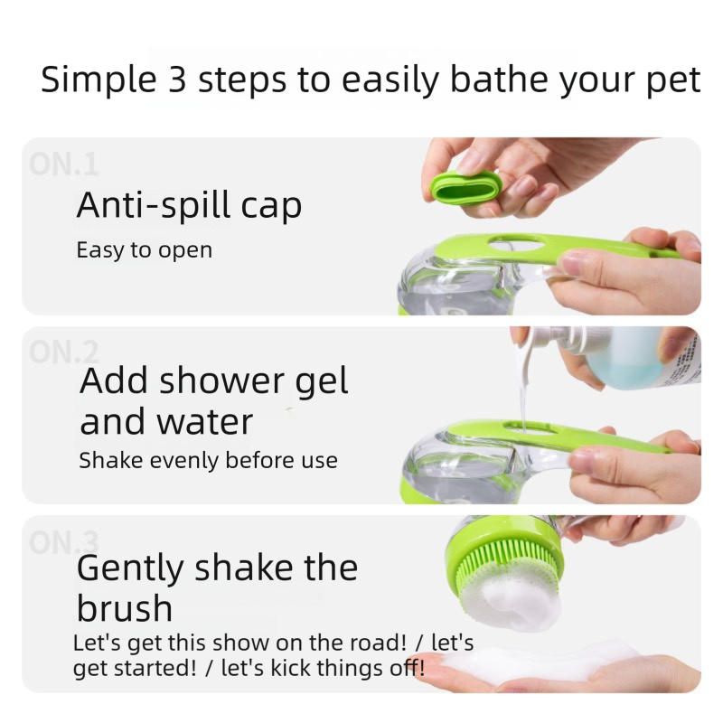 2-Piece Pet Cleaning Set - Blue Silicone Bath Brush with Liquid Dispenser and view 5