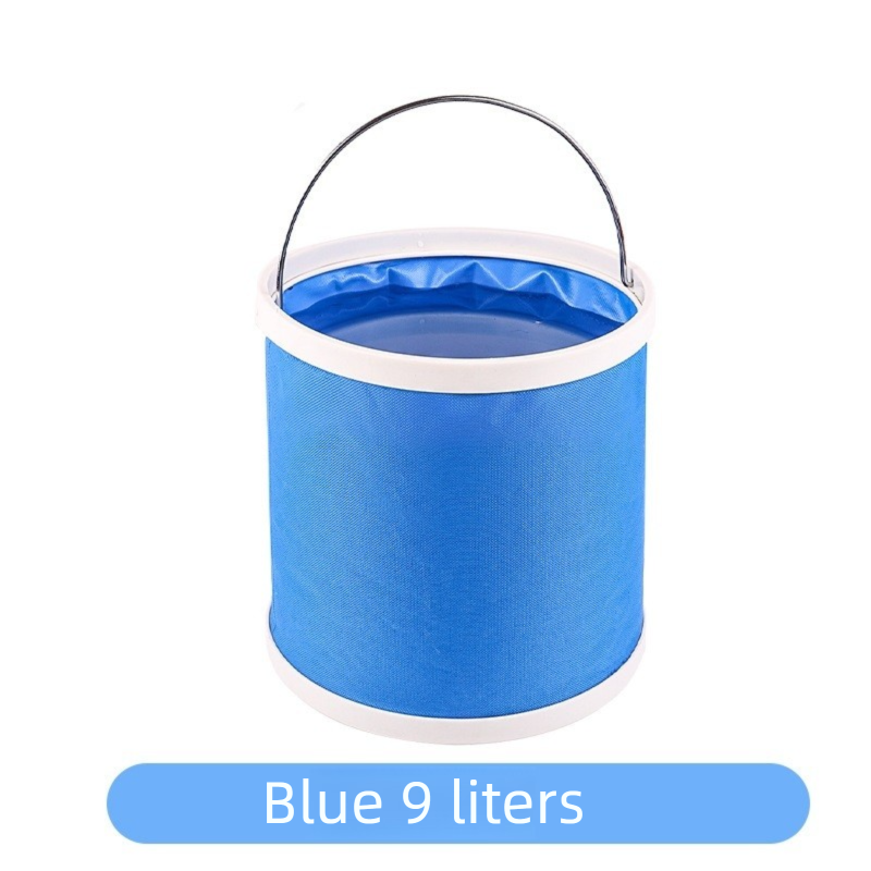 Blue 9L Collapsible Car Wash Bucket - Oxford Fabric Portable Folding Pail with