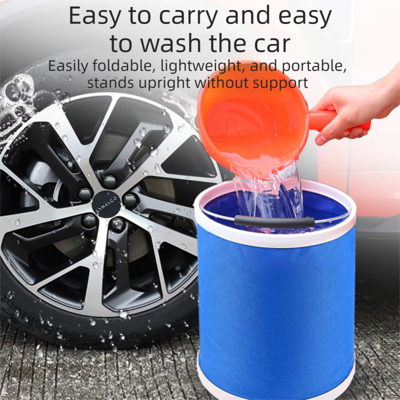 Blue 9L Collapsible Car Wash Bucket - Oxford Fabric Portable Folding Pail with view 2