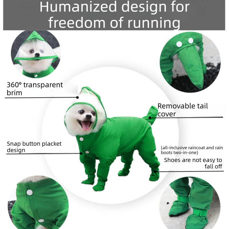 Green XL size Full Coverage Pet Raincoat Jumpsuit Waterproof Dog Rain Suit view 4